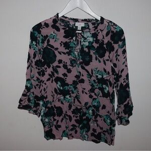 J.jill | floral keyhole tie front top